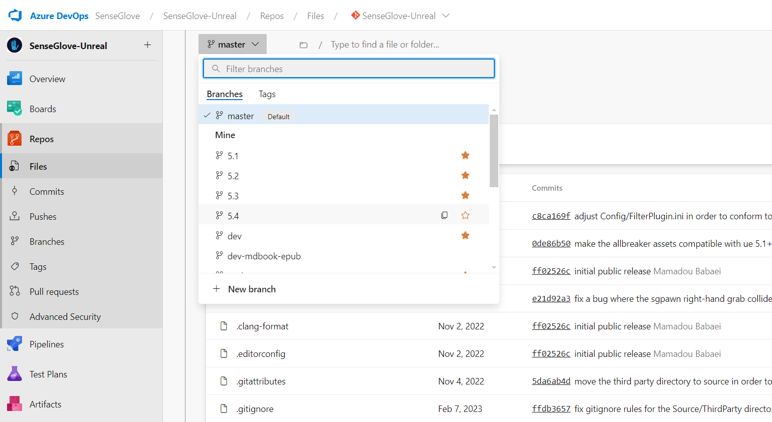 Plugin Installation via Microsoft Azure DevOps Repositories - The branch dropdown menu Plugin Installation via Microsoft Azure DevOps Repositories - The branch dropdown menu
