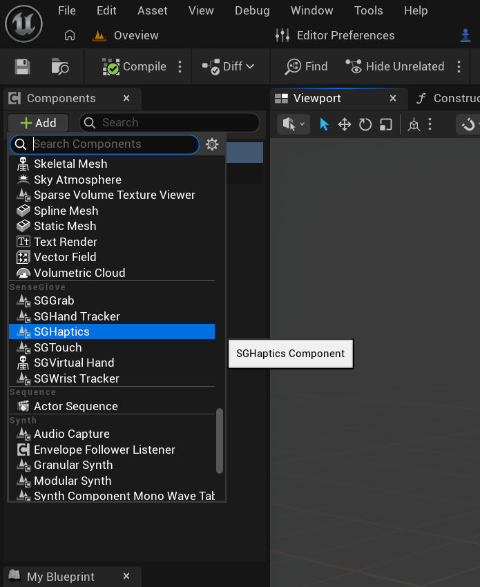 SGHapticsComponent - Adding component