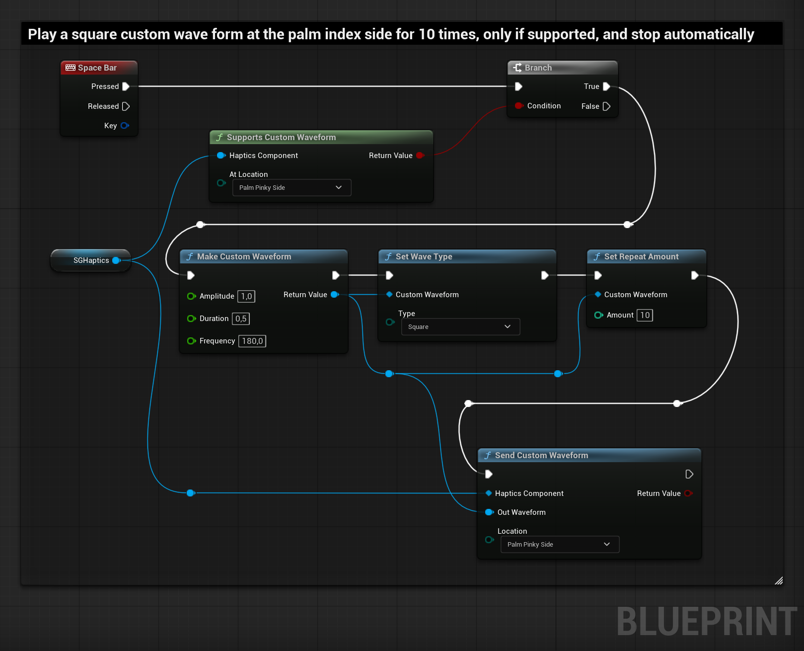 SGHapticsComponent - Blueprint example: Vibrotactile